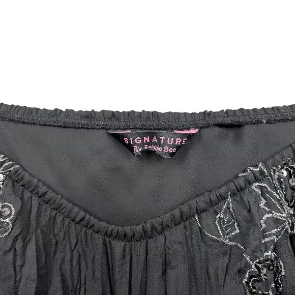 Signature By Robbie‎ Bee Womens Midi Skirt Floral Black Metallic Pleated Size M - Picture 3 of 5